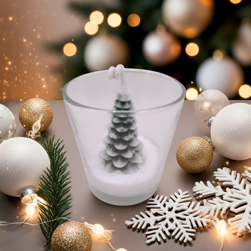 Glass Jar Snowy Christmas Tree Scented Candle