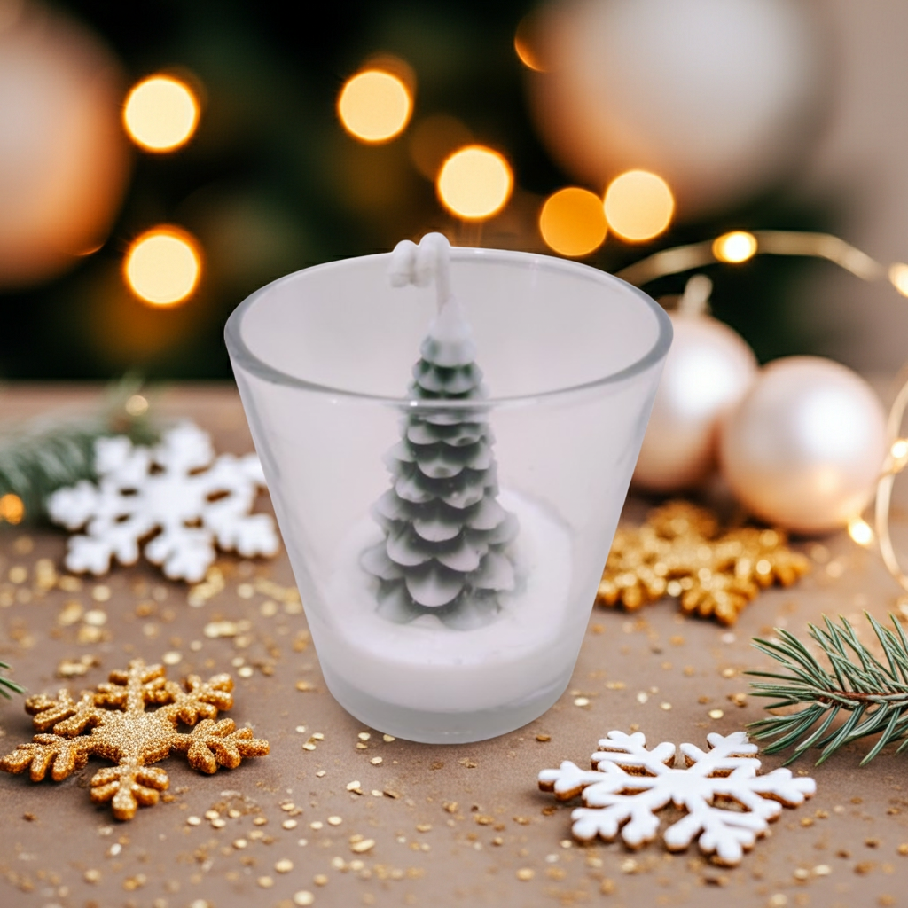 Glass Jar Snowy Christmas Tree Scented Candle