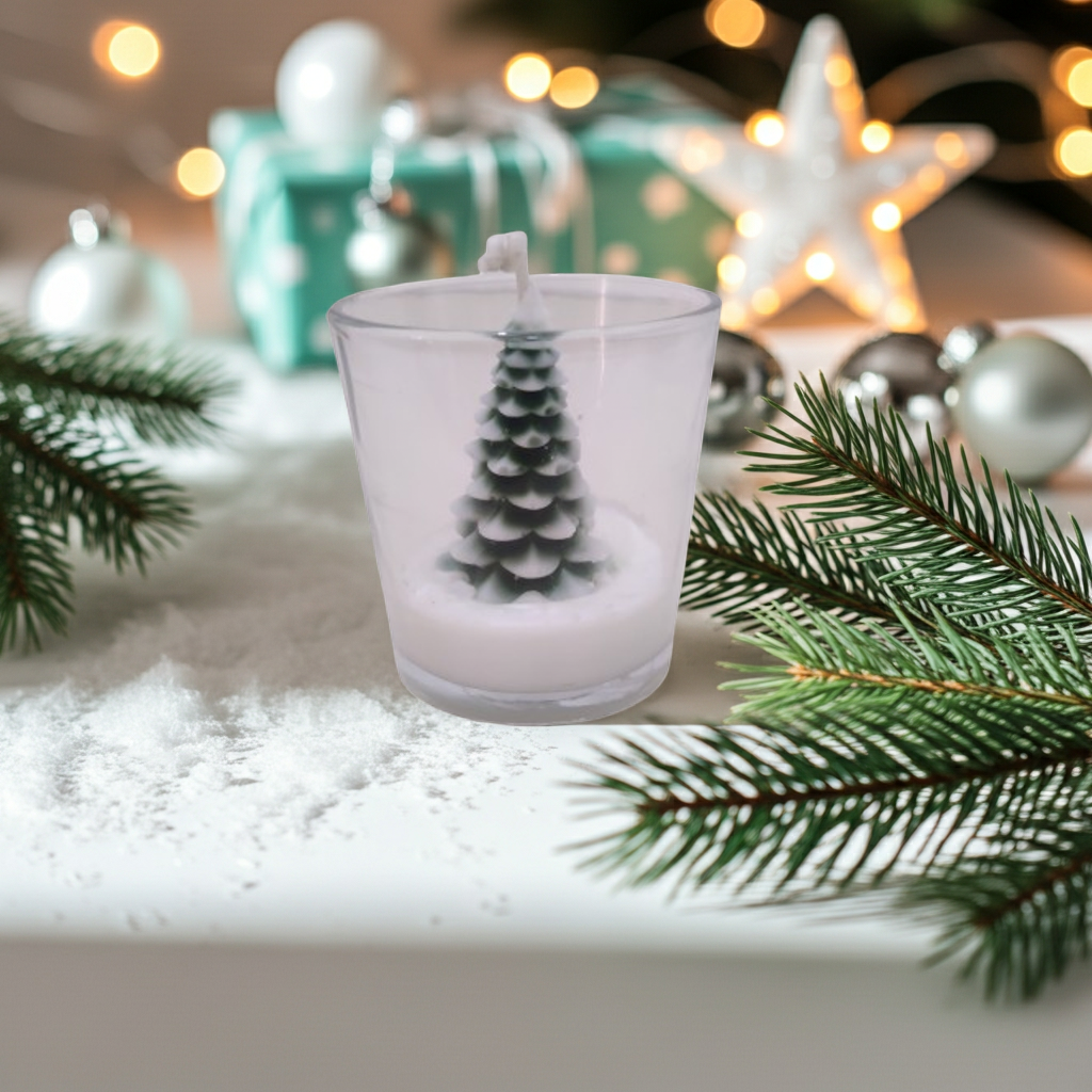 Glass Jar Snowy Christmas Tree Scented Candle
