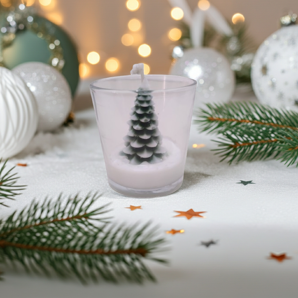Glass Jar Snowy Christmas Tree Scented Candle