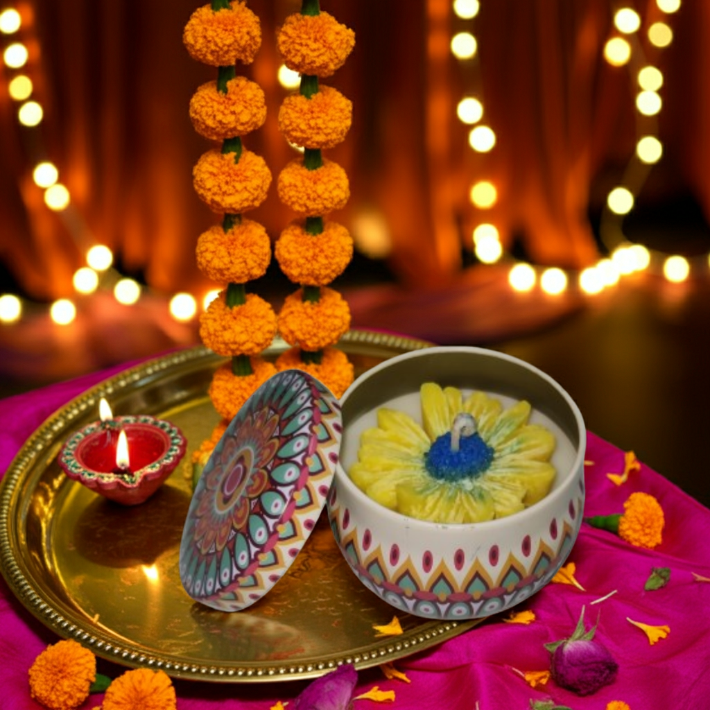 Big Flower Scented Candle in Mandala Tin Jar