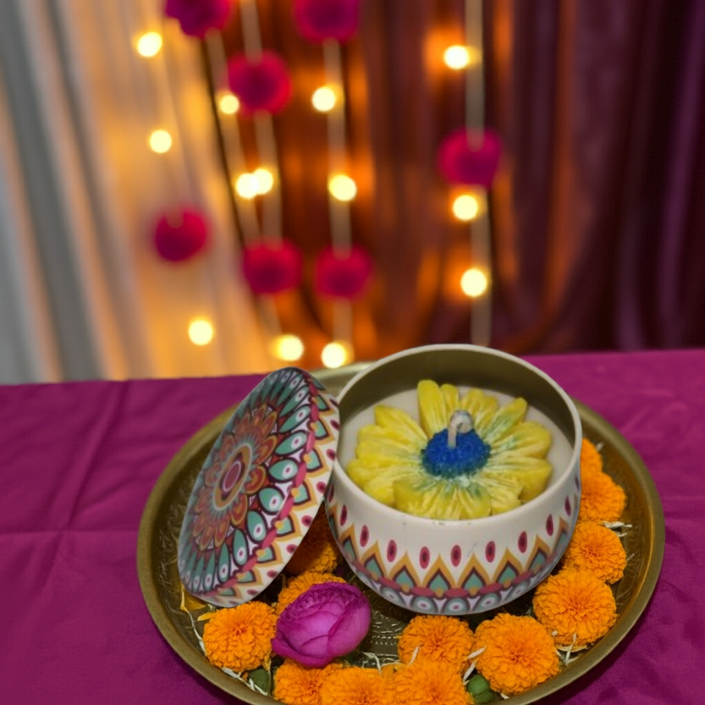 Big Flower Scented Candle in Mandala Tin Jar