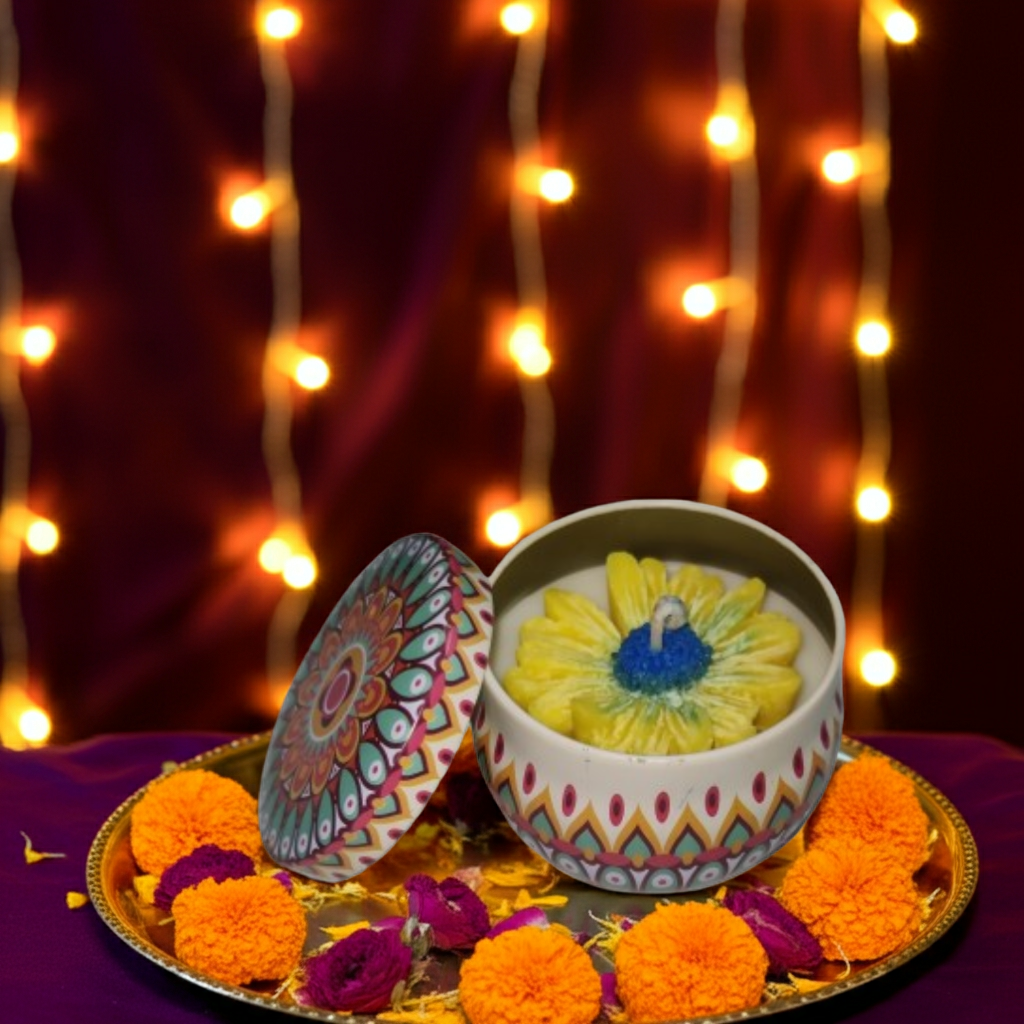 Big Flower Scented Candle in Mandala Tin Jar