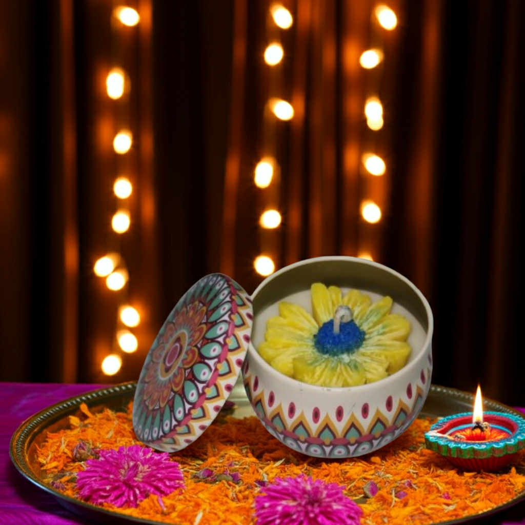 Big Flower Scented Candle in Mandala Tin Jar