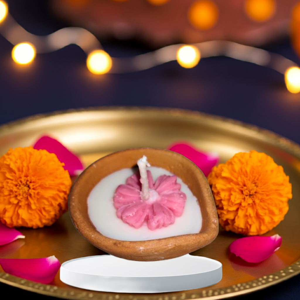 Earthen Diya Scented Candle with Wax Flower