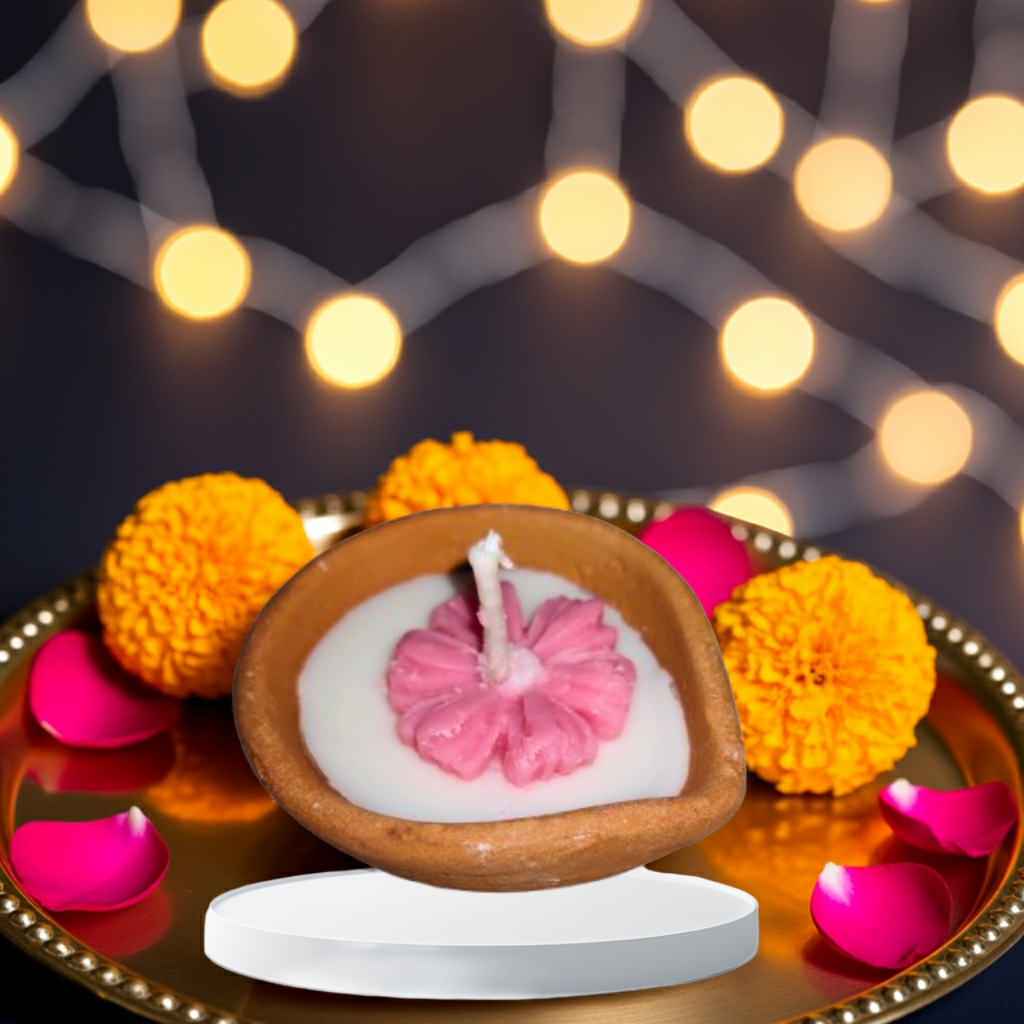 Earthen Diya Scented Candle with Wax Flower