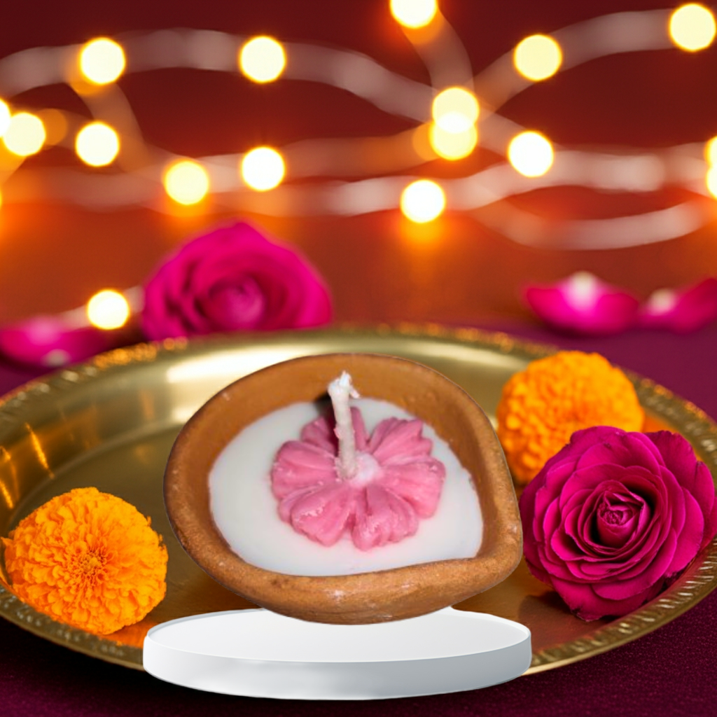 Earthen Diya Scented Candle with Wax Flower