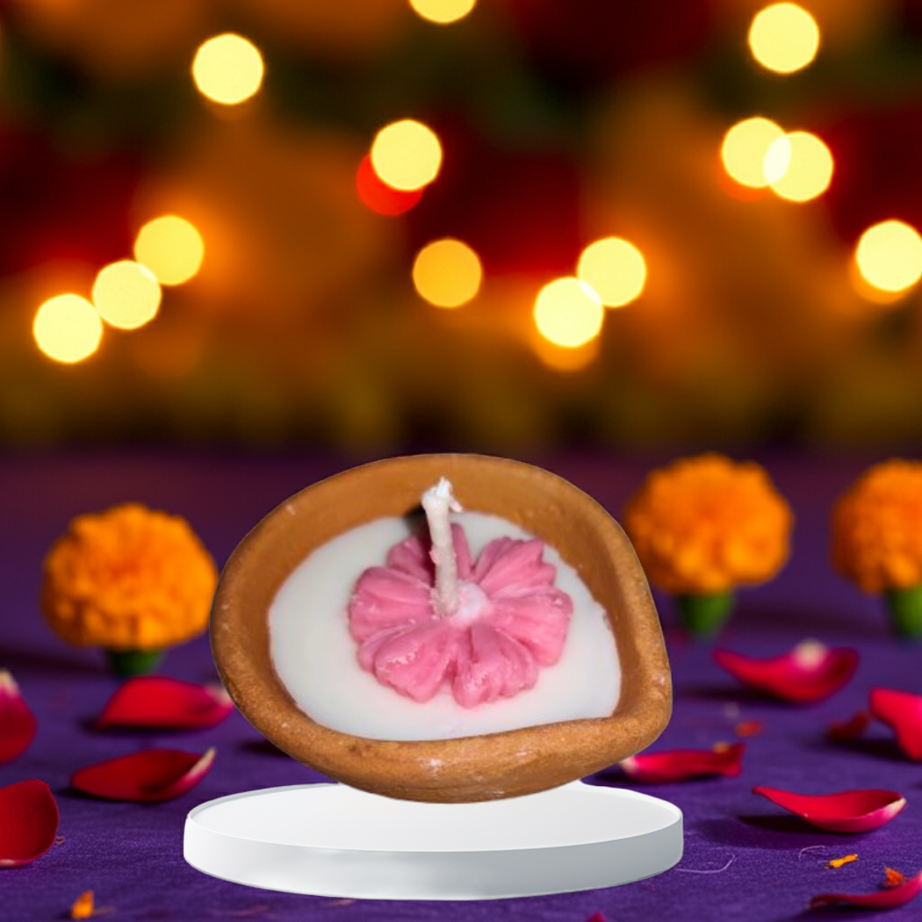 Earthen Diya Scented Candle with Wax Flower
