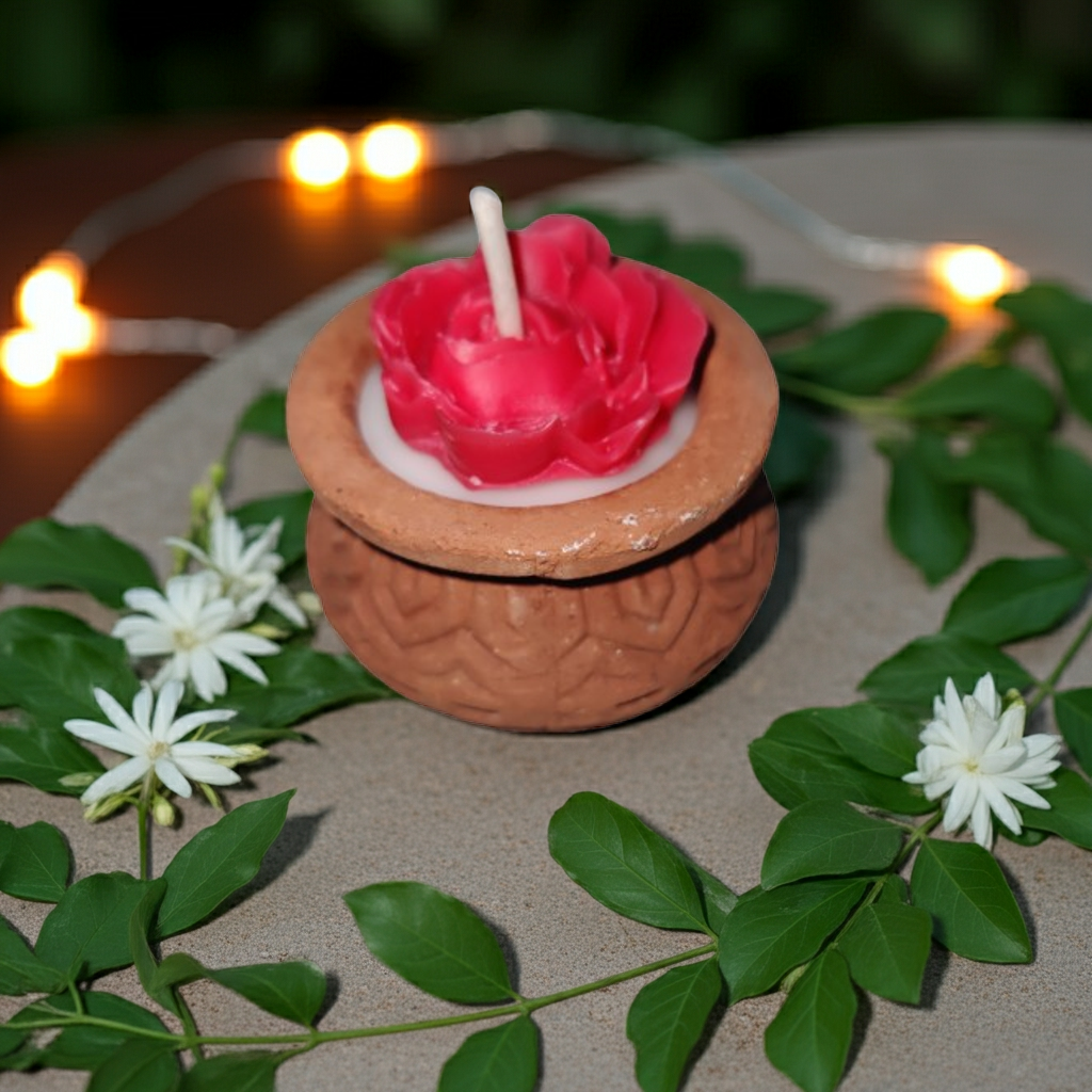 Earthen Pot Scented Candle with Wax Flower