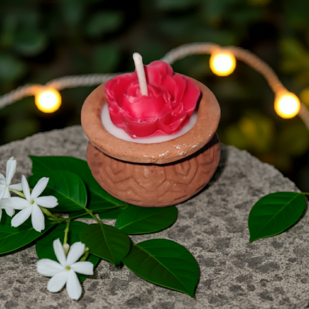 Earthen Pot Scented Candle with Wax Flower