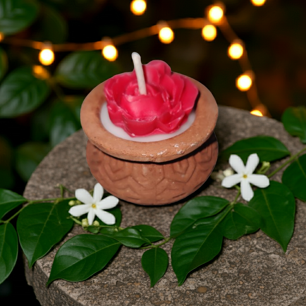 Earthen Pot Scented Candle with Wax Flower