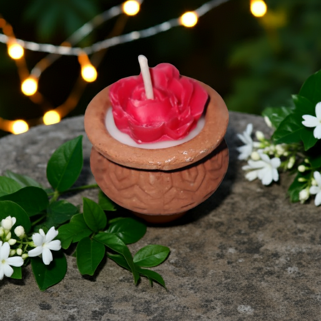 Earthen Pot Scented Candle with Wax Flower