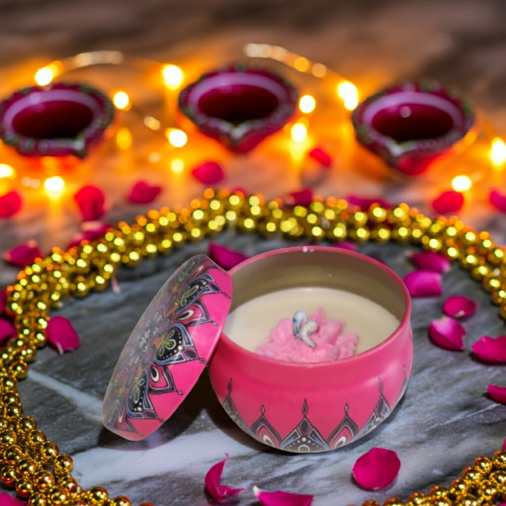 Small Flower Scented Candle in Mandala Tin Jar