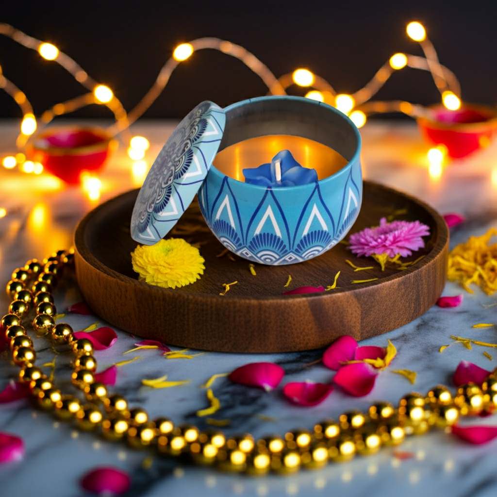 Small Flower Scented Candle in Mandala Tin Jar