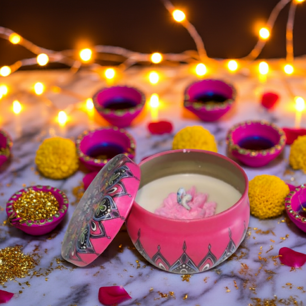 Small Flower Scented Candle in Mandala Tin Jar