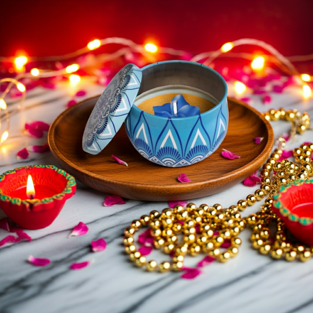 Small Flower Scented Candle in Mandala Tin Jar