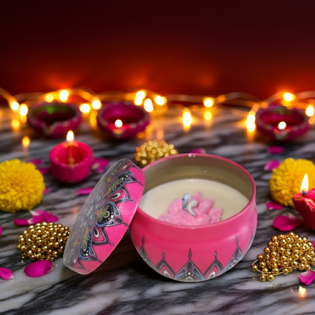 Small Flower Scented Candle in Mandala Tin Jar