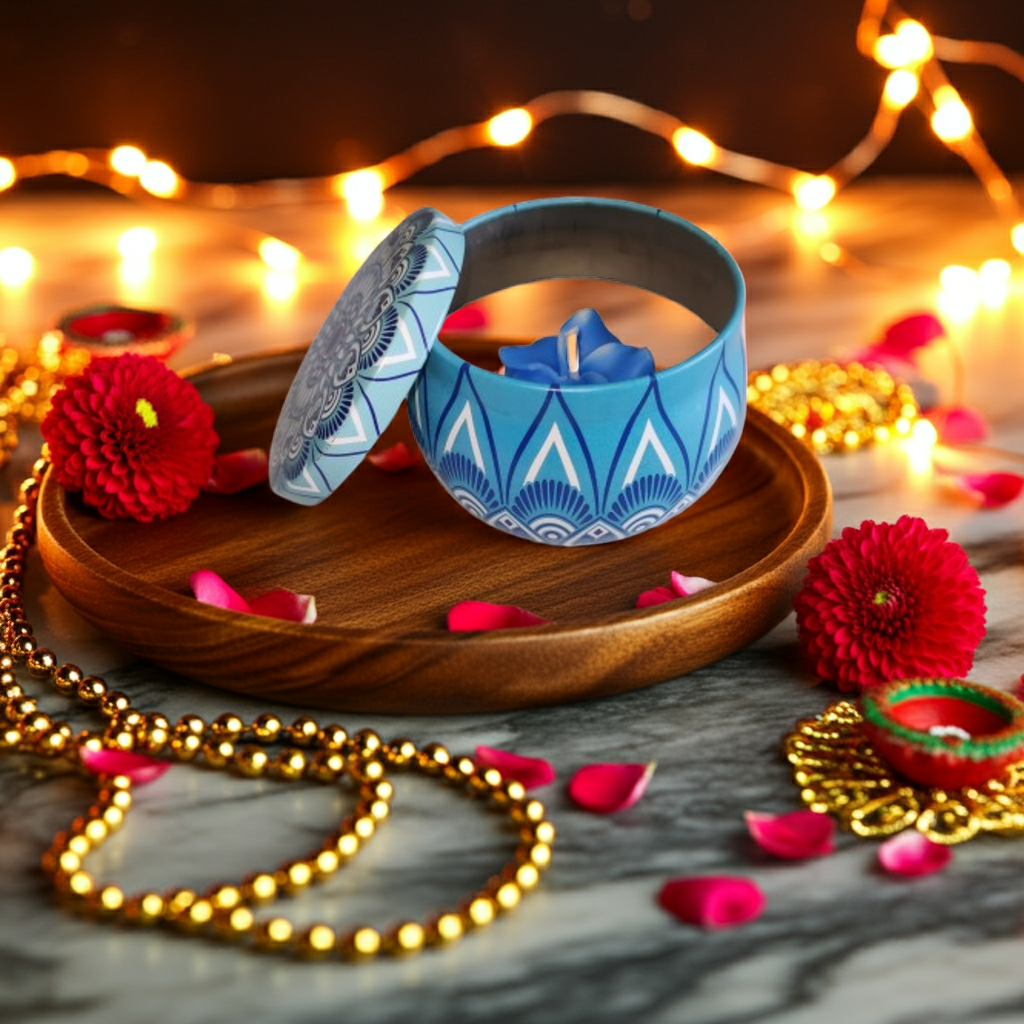Small Flower Scented Candle in Mandala Tin Jar