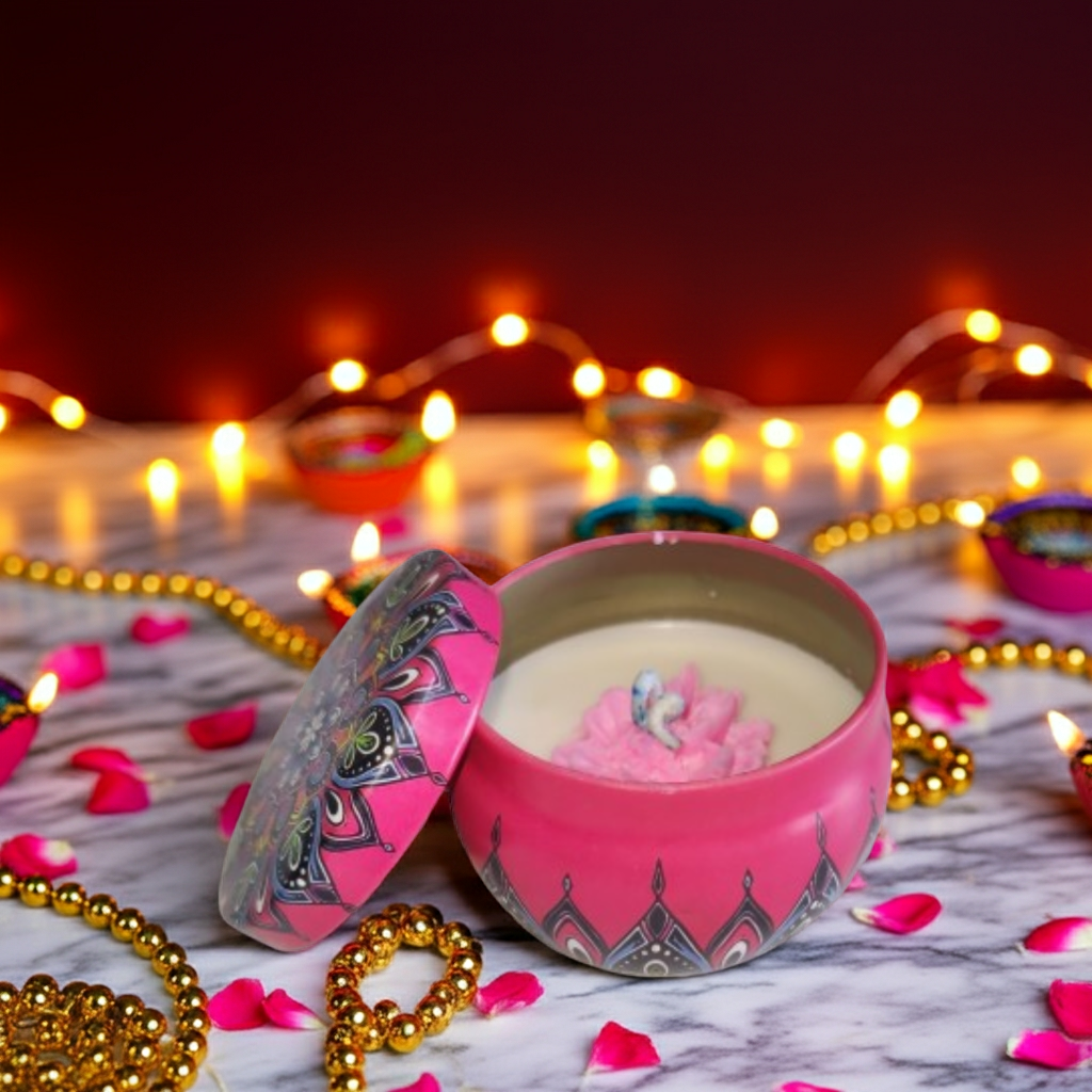 Small Flower Scented Candle in Mandala Tin Jar