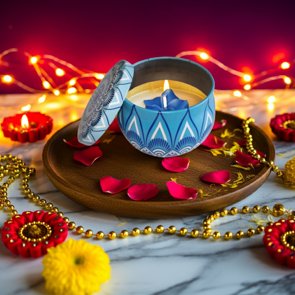 Small Flower Scented Candle in Mandala Tin Jar