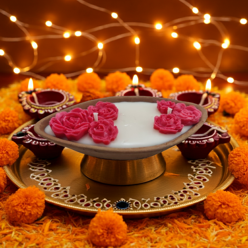 Terracotta Boat with Flower Scented Candle