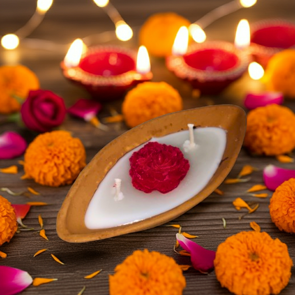 Terracotta Boat with Flower Scented Candle