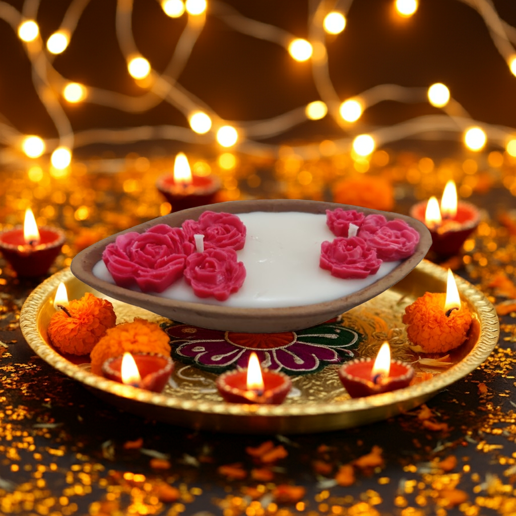 Terracotta Boat with Flower Scented Candle