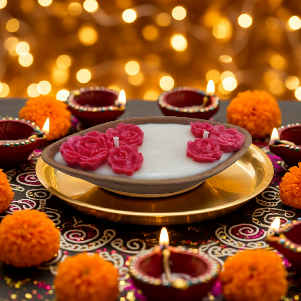 Terracotta Boat with Flower Scented Candle