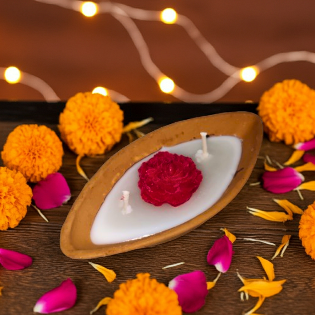 Terracotta Boat with Flower Scented Candle