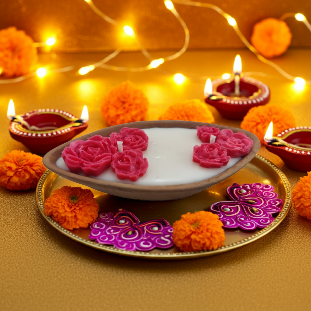 Terracotta Boat with Flower Scented Candle