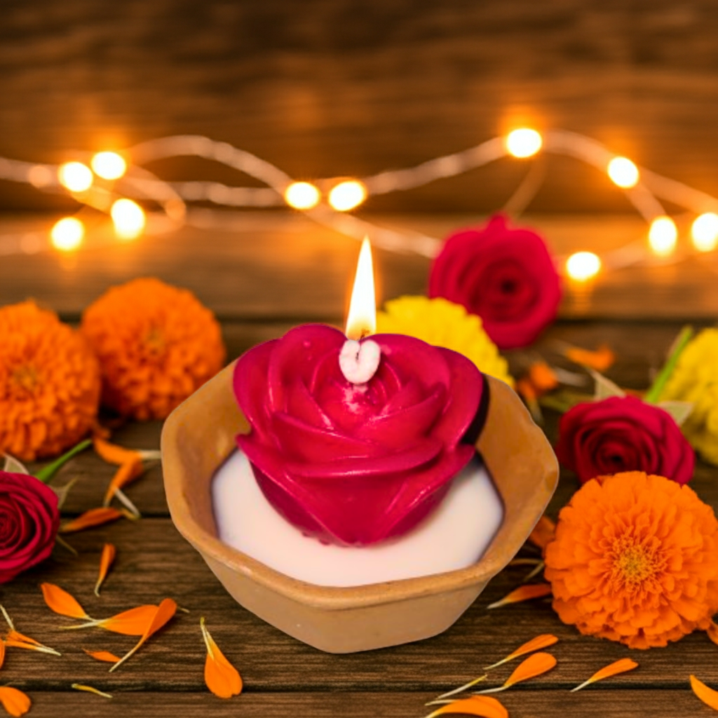 Terracotta Hexagonal Pot with Flowers Scented Candle