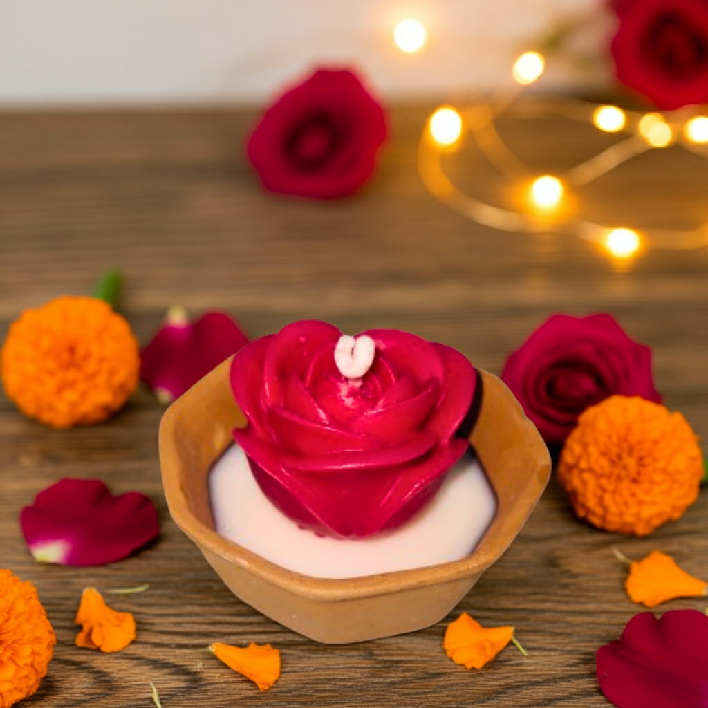 Terracotta Hexagonal Pot with Flowers Scented Candle