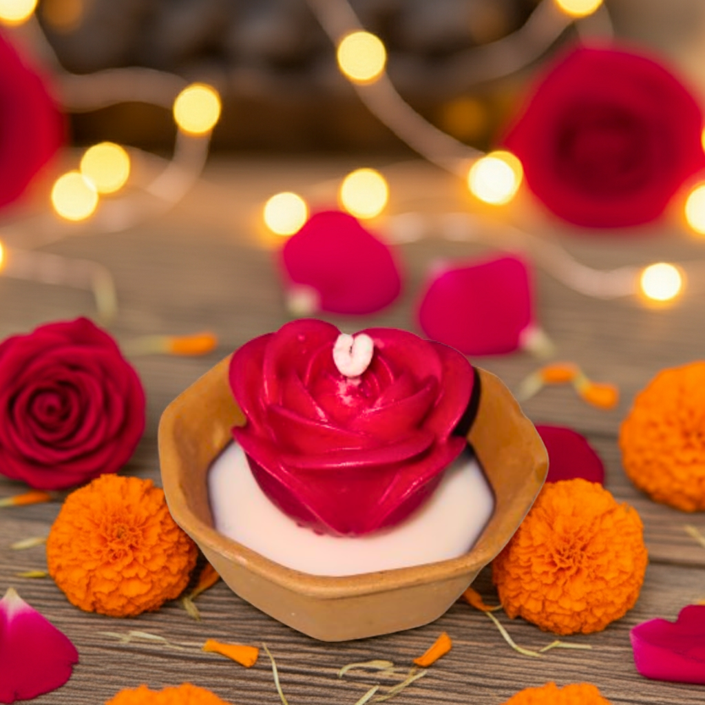 Terracotta Hexagonal Pot with Flowers Scented Candle