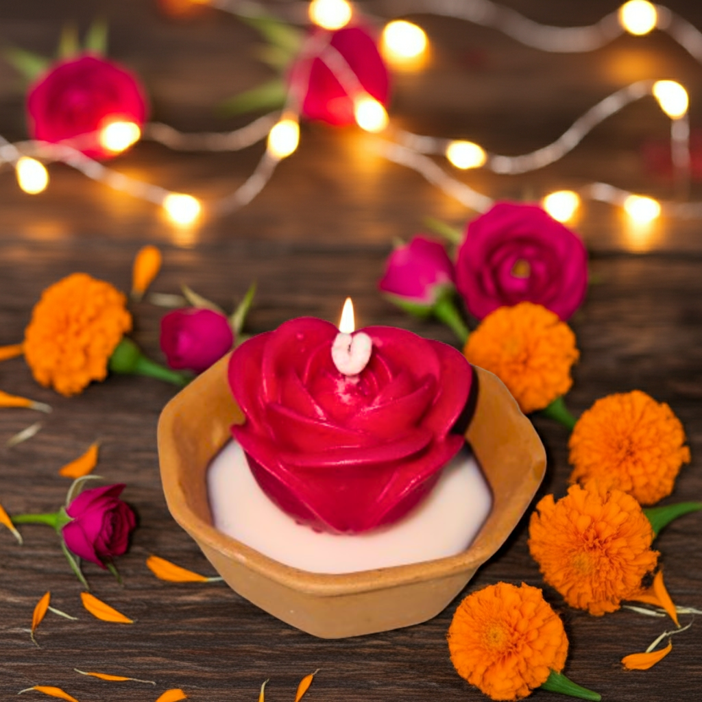 Terracotta Hexagonal Pot with Flowers Scented Candle