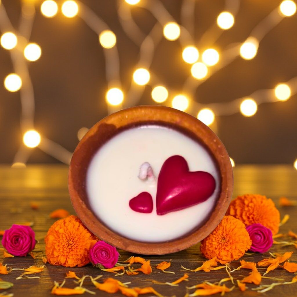 Terracotta Round Pot with Flower/Heart Scented Candle