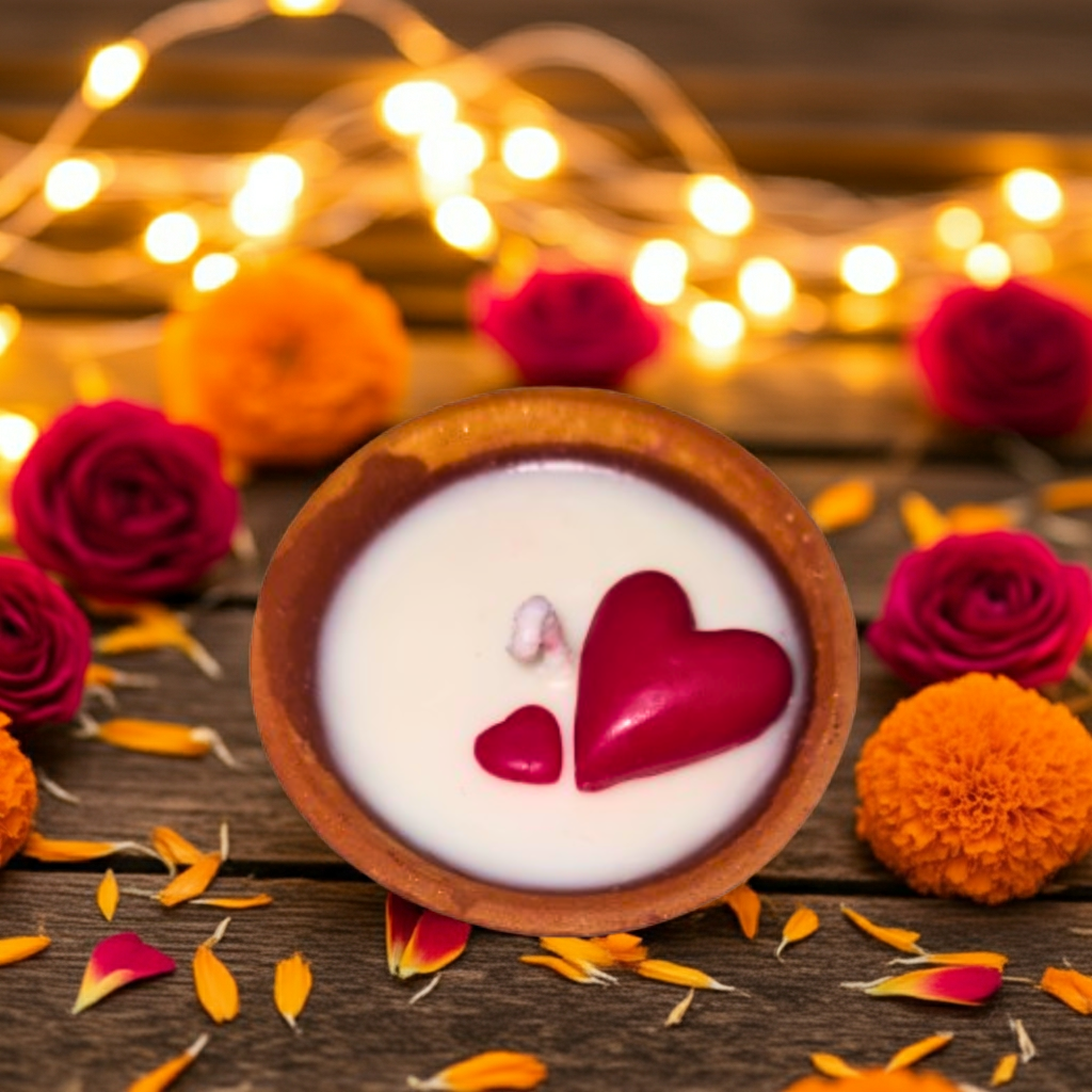 Terracotta Round Pot with Flower/Heart Scented Candle