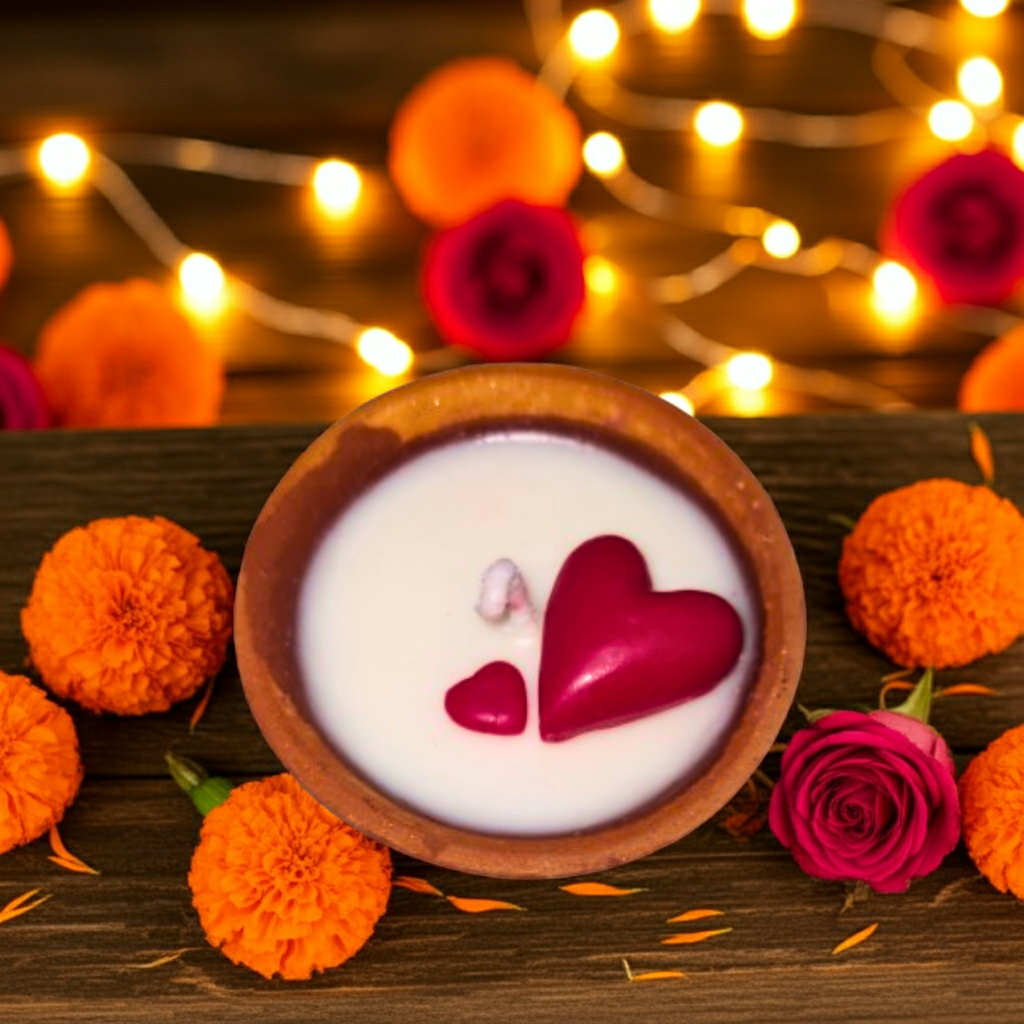 Terracotta Round Pot with Flower/Heart Scented Candle