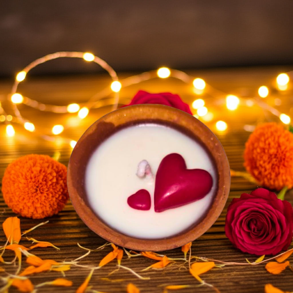 Terracotta Round Pot with Flower/Heart Scented Candle